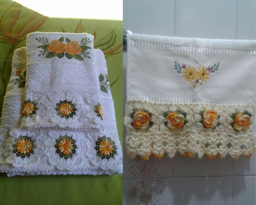  towels decorated with crochet