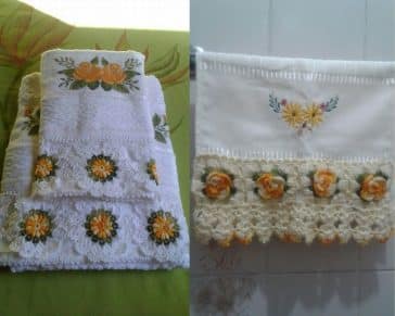 towels decorated with crochet