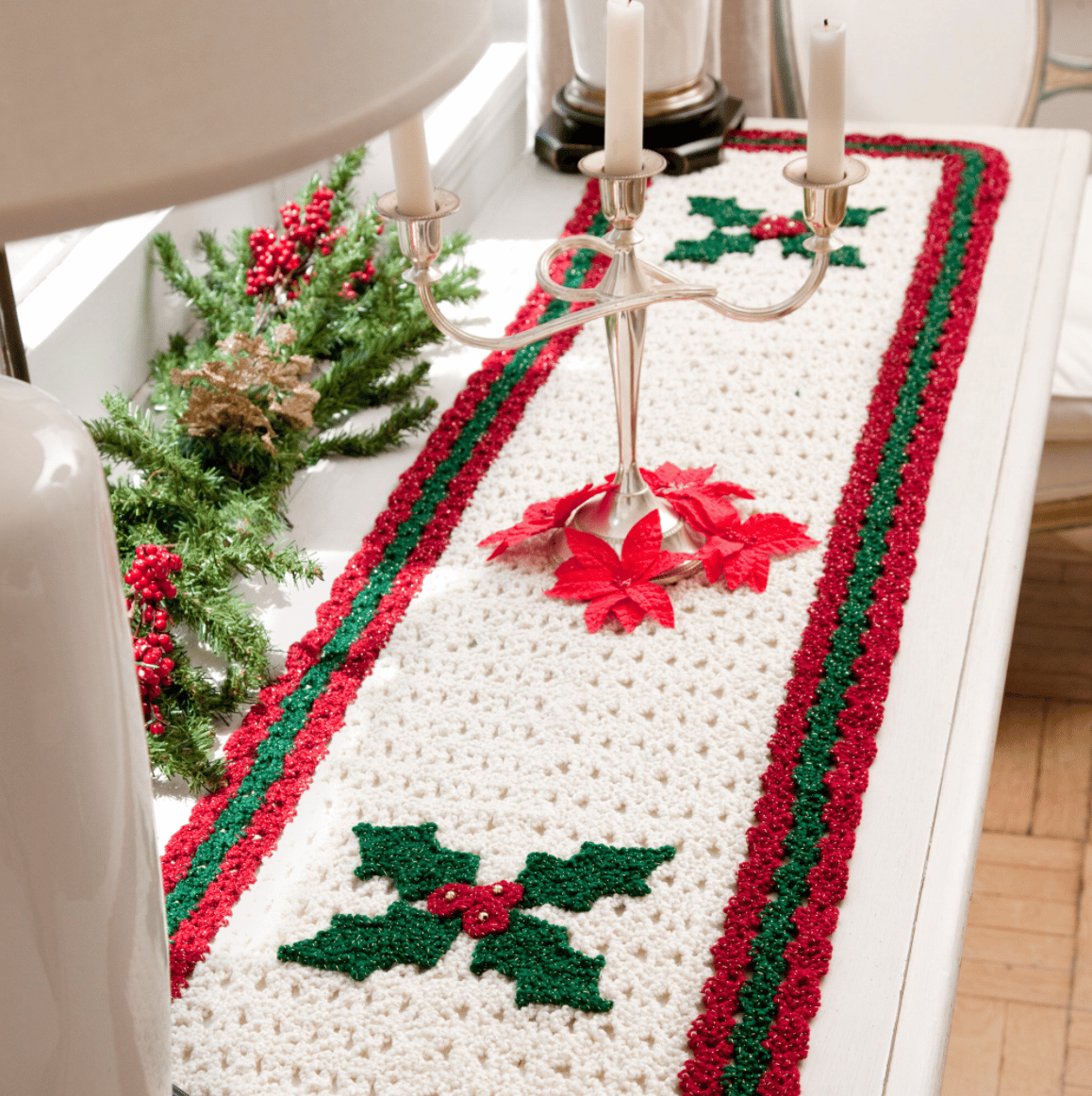 Christmas crochet table runner